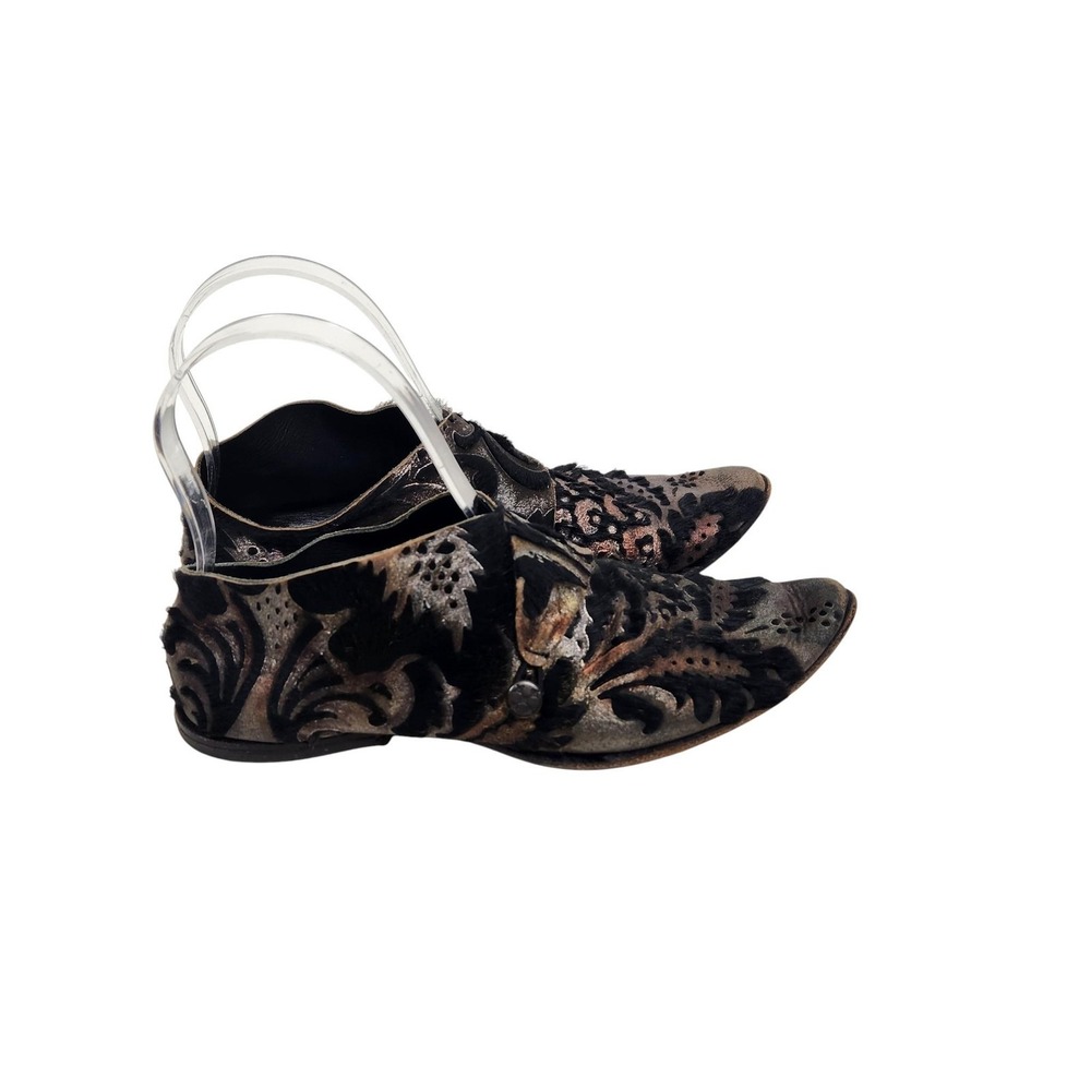 CYDWOQ Edge Shoes Womens 6 36 Black Floral Victorian Embossed‎ Leather Handmade